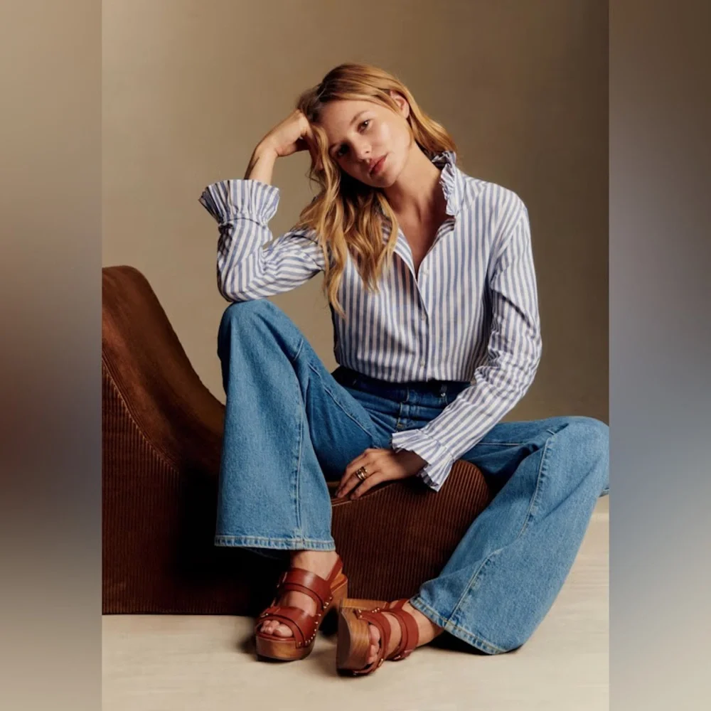 Sezane Erine Blue Stripes Women's Top Size 42 - Picture 10 of 12